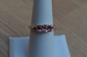 1.35ct Blush Tourmaline Three Stone Ring 18K Rose Gold over Fine Silver Size 7 - Picture 1 of 12