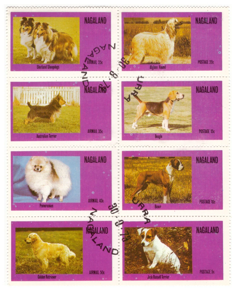 ИНДИЯ - НАГАЛЕНД БЛОК ИЗ 8 МАРОК С СОБАКАМИ MH YE15 - Изображение 1 из 1