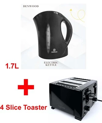 4 Slice Bread Toaster & 1.7L Electric Cordless Kettle Jug Combo Set Black Auto - Image 1 of 4