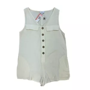 Urban Daizy Megan Romper Womens L Large Ivory Cotton Seersucker Semi Sheer Short - Picture 1 of 9