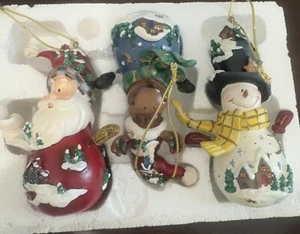 Home Interiors-"Let's Celebrate" Ornaments Set Of 3 Snowman Santa Reindeer NEW - Picture 1 of 14