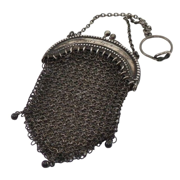 Colar antigo vintage de prata esterlina bolsa de moedas Chatelaine - Imagem 1 de 4