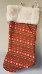 Medias tejidas colgantes de Navidad copo de nieve rojo verde vacaciones 16" - Imagen 1 de 4