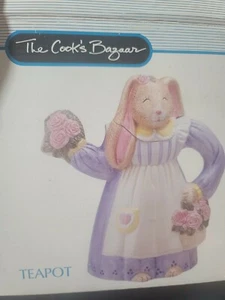 The Cook's Bazaar Rabbit Bunny with Flower basket Ceramic Teapot NIB - Picture 1 of 11