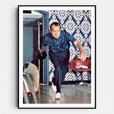 Impresión de póster de arte de pared del presidente Richard Nixon Bowling at White House America Foto 1 de 4