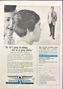 Embry Riddle He Isn't Going to College But He is Going Places Vtg Print Ad 1959 - Picture 1 of 6
