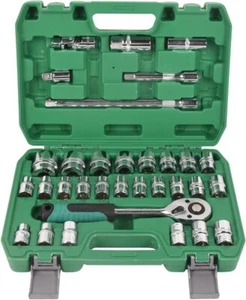 32pcs 1/2" 1/4" 3/8" Socket Drive Tool Kit Mechanics Tools Ratchet Sockets Set - Picture 1 of 8