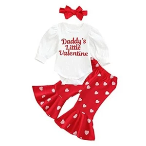 3PCS Newborn Infant Baby Girls Valentine’s Day Outfits Long 0-3 Months Red - Picture 1 of 7