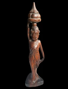 Vintage Indonesian Bali Balinese Woman Carved Wood Statue Sculpture - Picture 1 of 7