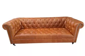 Helles Braun Klassisch Chesterfield Design 3-Sitzer Ledersofa Mittel Sofa Sofort - Bild 1 von 3
