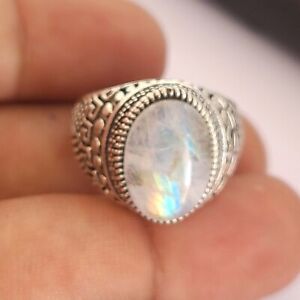 Natural Rainbow Moonstone 925 Sterling Silver Handmade Rings All Size Available