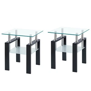 2-Piece Clear Tempered Glass Small Table, End Table for Living Room, Sofa Table - Picture 1 of 5