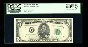 DBR 1950-C $5 FRN Atlanta Fr. 1964-F PCGS 64 PPQ Serial F59998048C - Picture 1 of 2