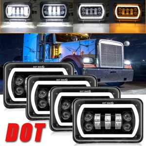 4PCS 4x6" LED Headlights H4 Turn Signal DRL For Peterbilt 379 378 Freightliner - Picture 1 of 11