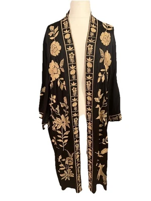Abrigo Largo Johnny Was Bordado Kimono Negro XL 2X Tema Desierto Coyote Codorniz Foto 1 de 4