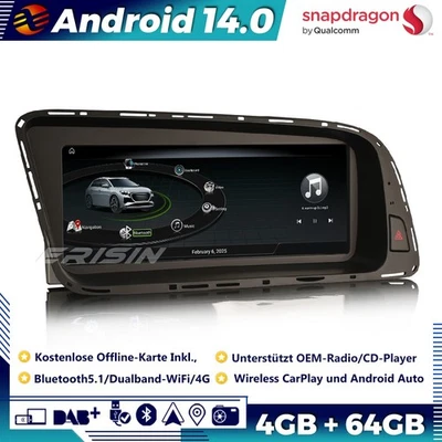 8-Kern 64GB Android 14 Autoradio GPS für Audi Q5 CarPlay DAB+ WiFi Navi DSP TPMS - Bild 1 von 4