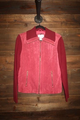 Chaqueta Live a Little Borgoña Gamuza Cuero Manga Larga Tejida Cremallera Completa Para Mujer L Foto 1 de 4