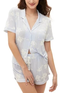 GAP Women's 2-Pc. Notched-Collar Short Pajamas Set Blue Size L MSRP $65 - Picture 1 of 4