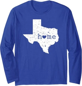 Texas Home Distressed Tx State Map With Heart Gift Long Sleeve Tshirt - Picture 1 of 4