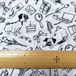 1m Windham Fabrics Dog Item Print White Fabric Remnant - Picture 1 of 2