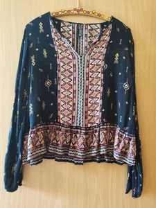 Bluse XS Folklore lang schwarz gemustert FB Sister - Bild 1 von 3