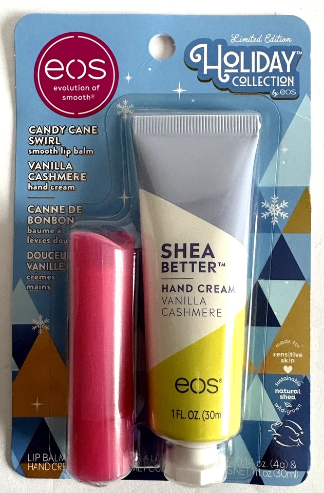 EOS Candy Cane Swirl Lip Balm & Vanilla Cashmere Hand Cream Lotion Holiday