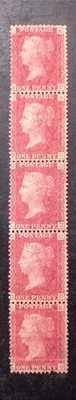 Queen Victoria GB Penny Red Strip SG.43 Pl.140 MNH Bien centrado Buen rendimiento. VF Foto 1 de 3