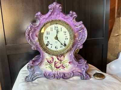 Antique Ansonia Porcelain Mantle Parlor Clock. FOR PARTS OR REPAIR - Image 1 of 4