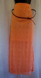 Bobbie Brooks Maxi Skirt NWT Peach Crochet Belted 100% Polyester Half Lined Slit - Picture 1 of 12