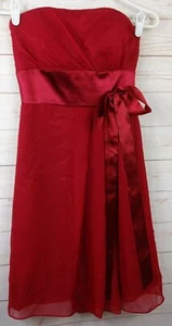 Womens Strapless Red Cocktail Dress Size 0 Red Satin w/Chiffon Overlay - Picture 1 of 6