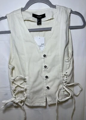 Chaleco de mezclilla Forever 21 para mujer y marfil talla pequeña corbata frontal #7 Foto 1 de 4