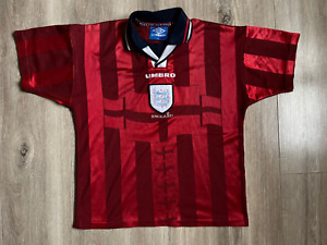 England Away football shirt 1997/1999 Jersey Soccer Umbro Vintage Sz KIDS L/158