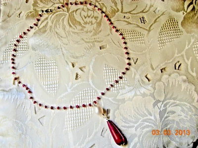 COLLANA A ROSARIO IN ARGENTO 925 CON PERLE DI GRANATO PENDENTE RADICE DI RUBINO - Immagine 1 di 3