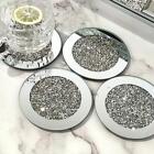 4Pcs Glass Mirrored Coaster Crushed Cup Mat Decor For Restaurant Kitchen Bar