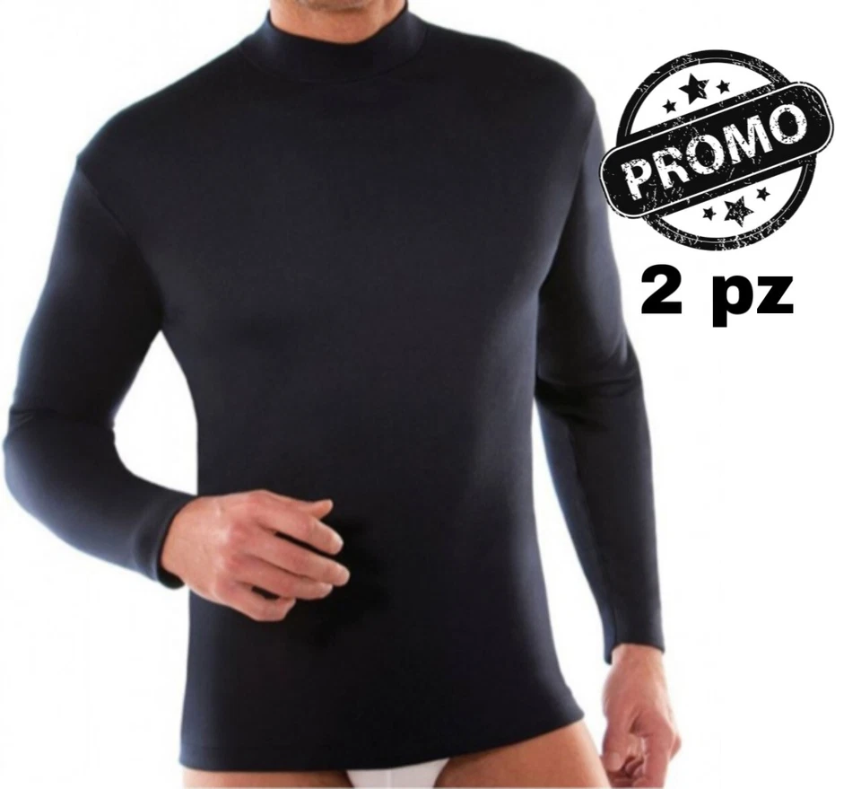 Lupetto Uomo calda Maglia Lunga dolcevita Microfibra invernale felpato nero blu - Immagine 1 di 1
