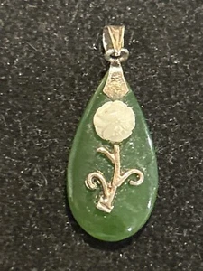 ARGENTO STERLING GIADA LACRIMA CON CIONDOLO FIORE INTAGLIATO - TENUTA - Foto 1 di 4