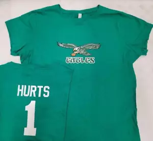 30222 NFL Team Apparel PHILDELPHIA EAGLES HURTS KELCE Vintage Kelly Green SHIRT - Picture 1 of 6