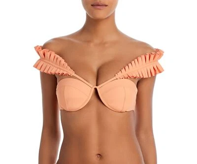 Andrea Iyamah Womens Mulan Ruffled Bikini Top Swimwear Orange Size Small - Image 1 of 2