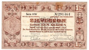 1938 NETHERLANDS P61 Circulated Banknote 1 Gulden Zilverbon - Picture 1 of 2