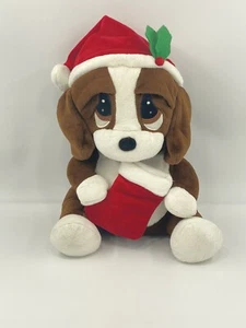 Sad Sam Plush 15" Puppy Dog Holding Christmas Stocking In Santa Hat - Picture 1 of 8