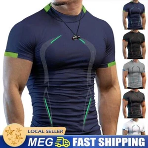 Compression Shirts Mens GYM WORKOUT Muscle Sports Tee Tops Short Sleeve T Shirt - Picture 1 of 21