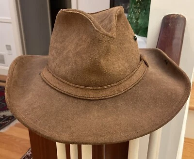 De Colección Sombrero de Vaquero Minnetonka “The Outback” Marrón Cuero Gamuza Genuino - Talla Grande Foto 1 de 4