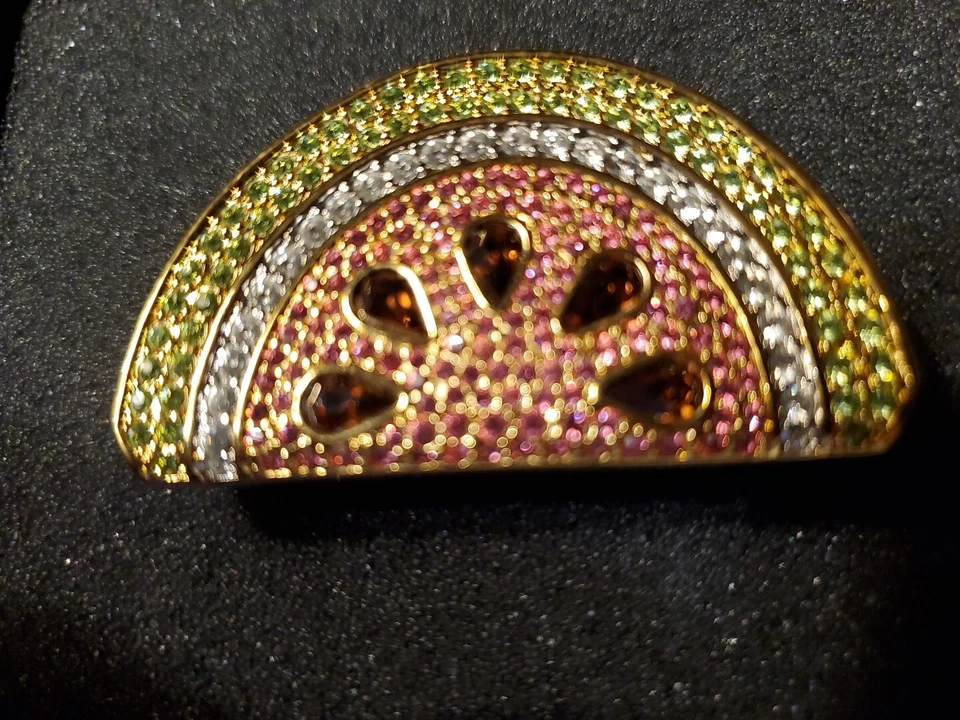 Broche prendedor cristal Swarovski sandía rosa chapado en oro 22k Foto 1 de 4