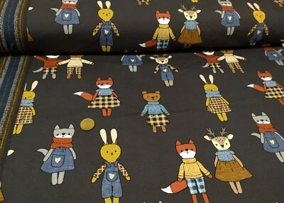 Wood together Hilco French Terry angeraut Kinderstoff Tierfiguren braun 50 cm - Bild 1 von 2