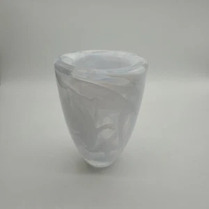 Kosta Boda Heavy White and Blue Swirl Glass Vase - Picture 1 of 13