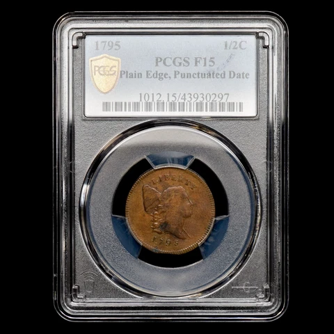 1795 HALF CENT ✪ PCGS F-15 ✪ 1/2C PLAIN EDGE PUNCTUATED DATE FINE ◢TRUSTED◣ Cover