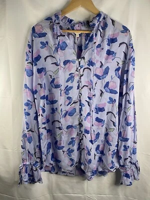 MONSOON Blouse Top Women’s Size Medium Purple Floral Print With Buttons - Image 1 of 4