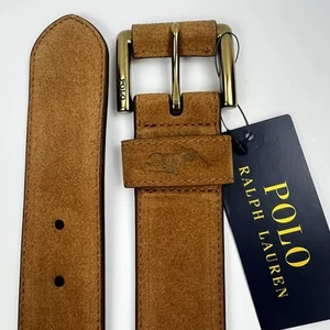 POLO RALPH LAUREN cintura uomo scamosciata fibbia a rullo 36 argilla marrone preppy pony nuova con etichette - Foto 1 di 21