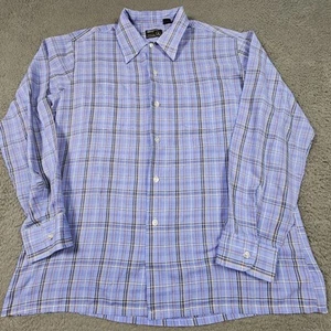 Vintage JCPenney Button Up Shirt Mens Large 16-16 1/2 Blue Plaid Long Sleeve - Picture 1 of 10