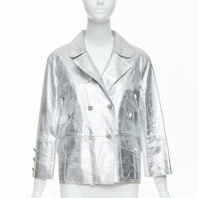LOUIS VUITTON Marc Jacobs metallic silver leather crystal button jacket FR36 S - Image 1 of 4